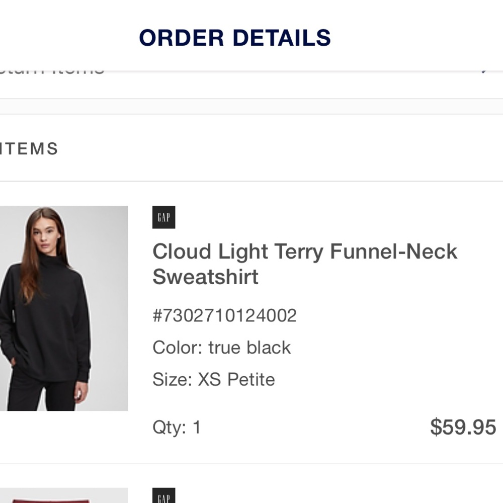GAP Cloud Light Terry Funnel Neck Sweatshirt Size XS Petite - Picture 8 of 8